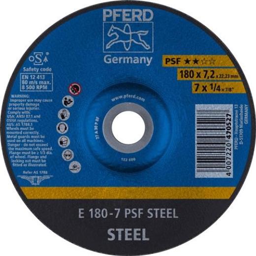 Schruppscheibe PSF STEEL D180xS7,2mm gekr.STA Bohr.22,23mm PFERD | 10 Stück