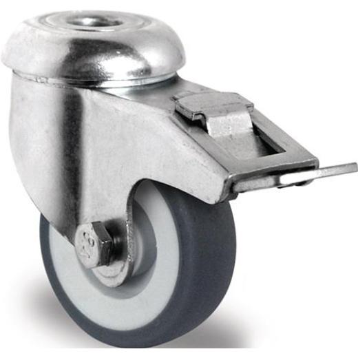 Lenkrolle m.Festst.D.75mm Trgf.75kg m.Rückenloch 11mm Gleitlager Gum.TECWERK