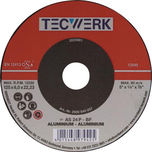 Schruppscheibe D125xS6mm gekr.Alu.Bohr.22,23mm TECWERK | 10 Stück