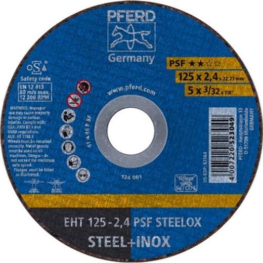 Trennscheibe PSF STEELOX D125x2,4mm ger.INOX Bohr.22,23mm PFERD | 25 Stück