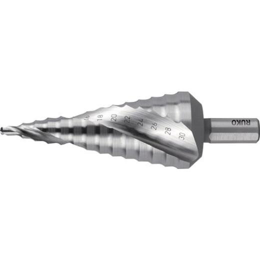 Stufenbohrer Bohrber.4-30mm HSS-Co5 Spiralnut Z.2 Stufen 14 RUKO
