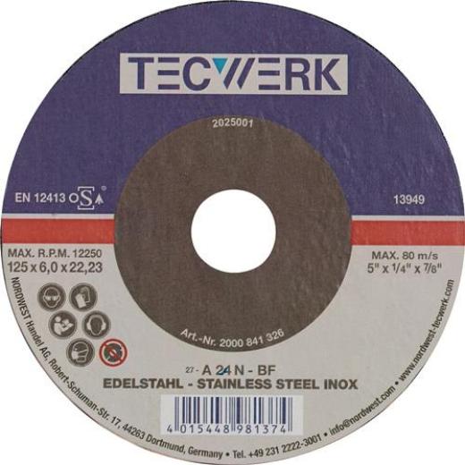 Schruppscheibe INOX D125xS6mm gekr.INOX Bohr.22,23mm TECWERK | 10 Stück