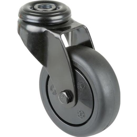 Lenkrolle D.75mm Trgf.75kg m.Rückenloch Ku.Kugell.Gum.schwarz BS ROLLEN