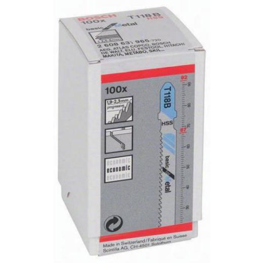 Stichsägeblatt T 118 B Gesamt-L.92mm Zahnt.1,9-2,3mm HSS 100 St./Karte BOSCH