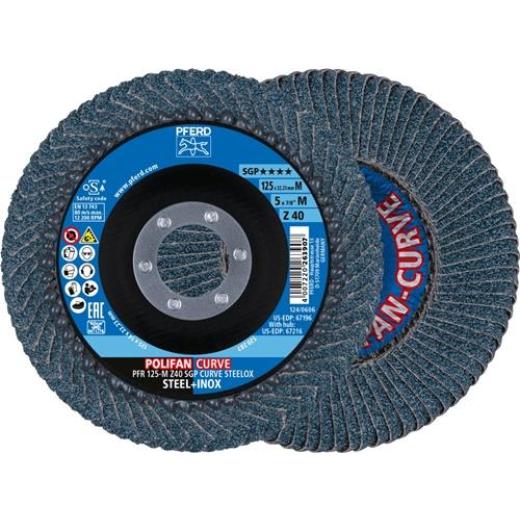 Fächerscheibe POLIFAN Z SGP CURVE STEELOX D.125mm K.40 INOX ZK Ausf.M PFERD | 10 Stück