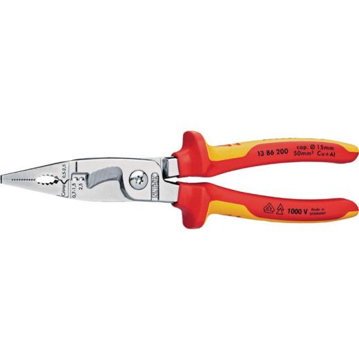 Elektroinstallationszange L.200mm VDE verchr.Mehrkomp.-Hüllen o.Öffnungsf.KNIPEX