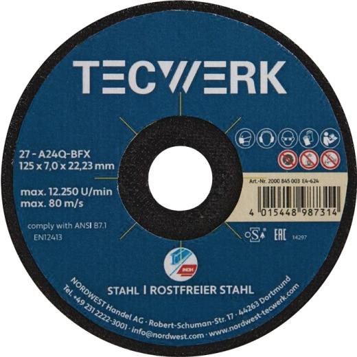 Premium-Schruppscheibe 2in1 D125xS7mm gekr.INOX/Stahl Bohr.22,23mm TECWERK | 10 Stück