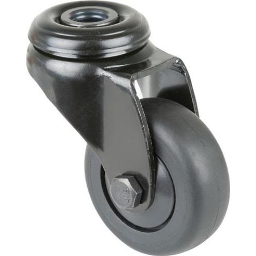 Lenkrolle D.50mm Trgf.50kg m.Rückenloch Ku.Kugell.Gum.schwarz BS ROLLEN