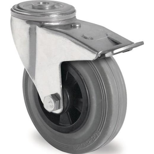 Lenkrolle m.Festst.D.125mm Trgf.100kg m.Rückenloch Rollenlager VG grau TECWERK