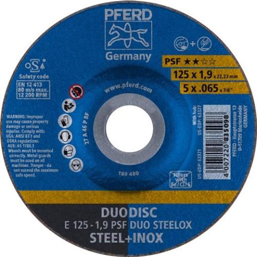 Kombischeibe PSF DUODISC STEELOX D125xS1,9mmKörnung 46 gekr.Bohr.22,23mm PFERD | 10 Stück
