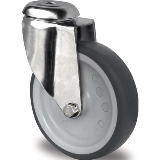 Lenkrolle D.100mm Trgf.100kg Rückenloch PP Gleitlager VA TPE grau TECWERK