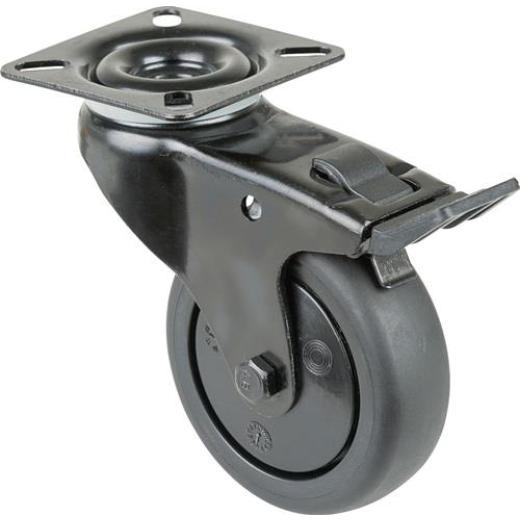 Lenkrolle m.Festst.D.50mm Trgf.50kg m.Platte m.Festst.Gum.schwarz BS ROLLEN