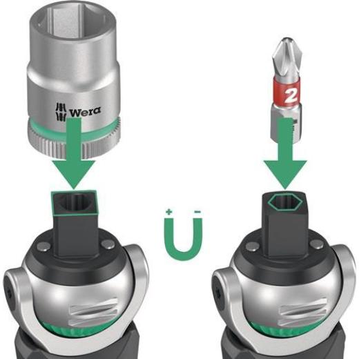 Schwenk- u.U.-Knarre 8009 Zyklop Pocket Set 1 3/8Zoll+1/4 Zoll 72 Z.WERA