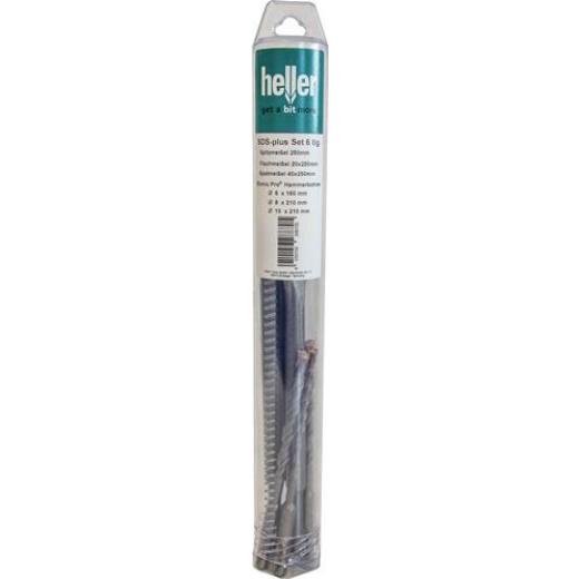 Einsteckwerkzeugset SDS-plus 6-tlg.m.Spitz/Flach/Spat+ SDS Bohrer HELLER