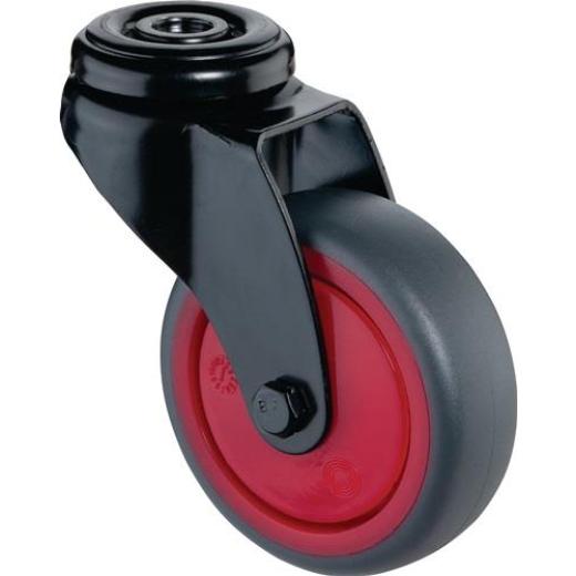 Lenkrolle D.75mm Trgf.75kg m.Rückenloch Kugell.Gum.grau BS ROLLEN