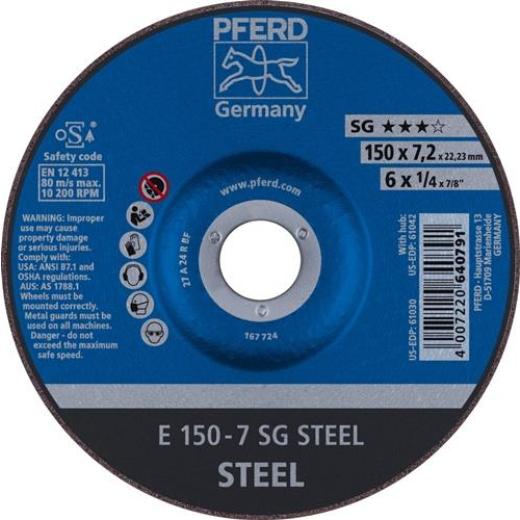 Schruppscheibe SG STEEL D150xS7,2mm gekr.STA Bohr.22,23mm PFERD | 10 Stück