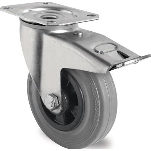 Lenkrolle m.Festst.D.80mm Trgf.70kg m.Platte Rollenlager VG grau TECWERK