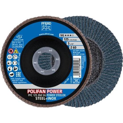 Fächerscheibe POLIFAN Z SG POWER STEELOX D.125mm K.60 INOX ZK Ausf.kon.PFERD | 10 Stück