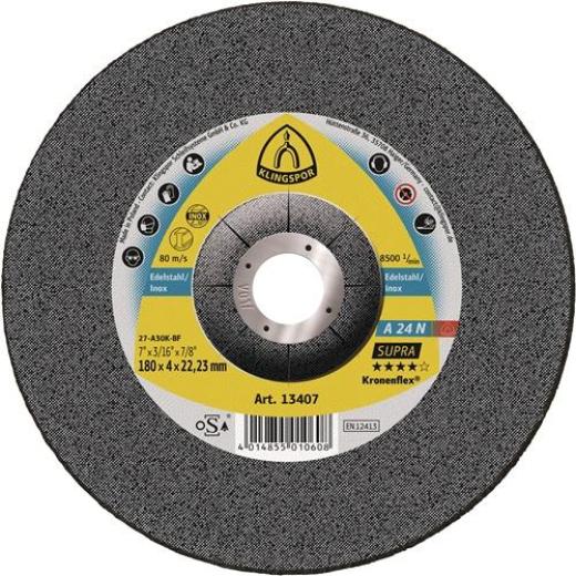 Schruppscheibe A 24N Supra D230xS6mm gekr.INOX Bohr.22,23mm KLINGSPOR | 10 Stück