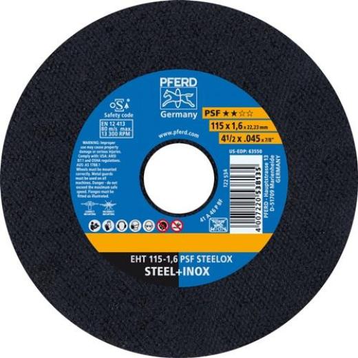 Trennscheibe PSF STEELOX D115x1,6mm ger.INOX Bohr.22,23mm PFERD | 25 Stück