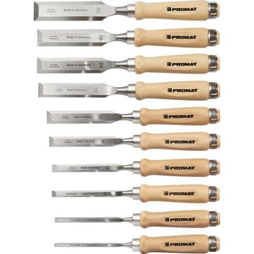 Stechbeitelsatz 6,8,10,12,16,20,22,24,26,30mm Weißbuchenh.Ulmer Form Krt. TW