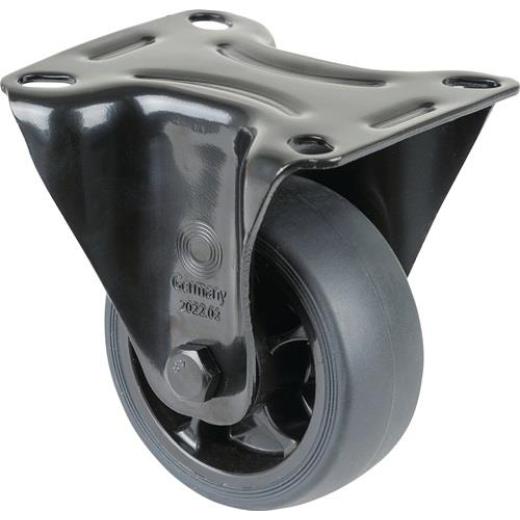 Bockrolle D.80mm Trgf.100kg Gum.Platte L104xB80mm Farbe Rl.schwarz BS ROLLEN