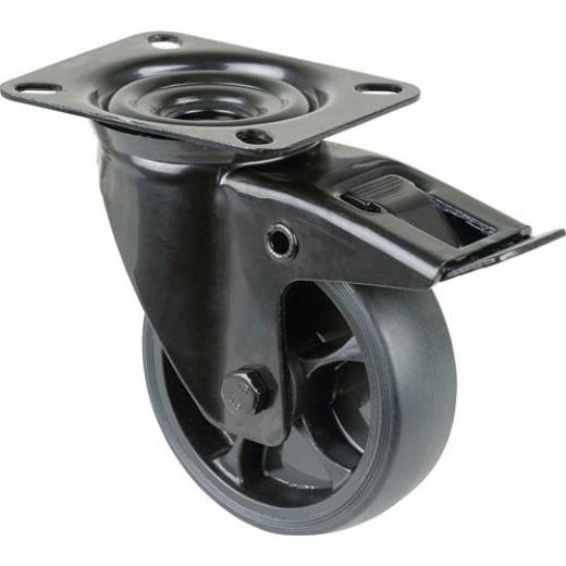 Lenkrolle m.Festst.D.100mm Trgf.110kg m.Festst.Gum.104x80mm schwarz BS ROLLEN