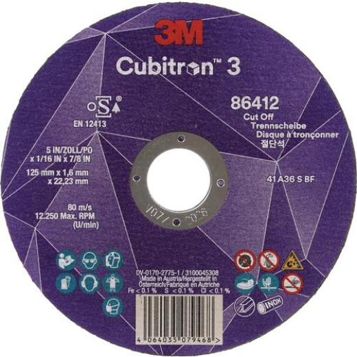 Trennscheibe Cubitron™ 3 D125x1,6mm ger.3M™ Cubitron™ 3 Bohr.22,23mm 3M | 25 Stück
