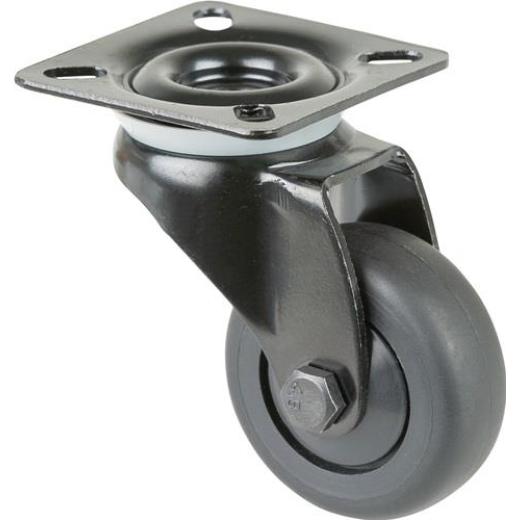 Lenkrolle D.50mm Trgf.50kg m.Platte Kugell.Gum.schwarz BS ROLLEN