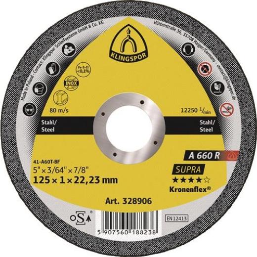 Trennscheibe A 660 R Supra D125x1mm ger.INOX Bohr.22,23mm KLINGSPOR | 25 Stück