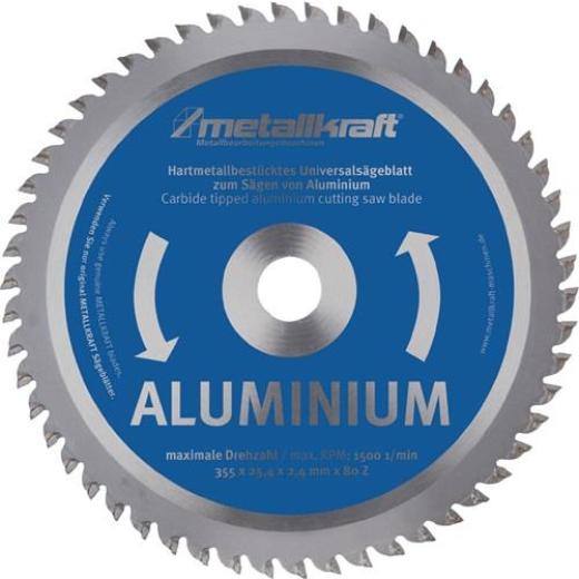 Metallkreissägeblatt Alu.D.355mm B.2,4mm HM Bohrungs-D.25,4mm Z.80 METALLKRAFT