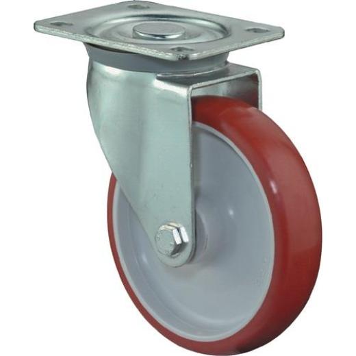 Lenkrolle D.125mm Trgf.175kg PU Platte L104xB80mm Farbe Rl.rot BS ROLLEN