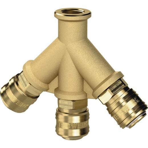 Verteiler Gew.G 3/8 Zoll/15,39mm IG,3 Kupplungen DN 7,2 TECWERK