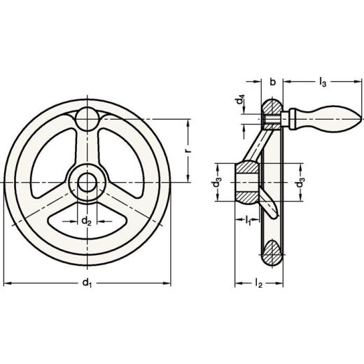 Handrad GN 950 b 17mm d1 140mm d2 14mm GANTER