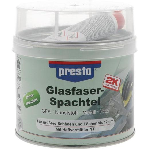 2K-Glasfaserspachtel grau-grün,Härter rot 1000g Dose PRESTO | 6 Stück