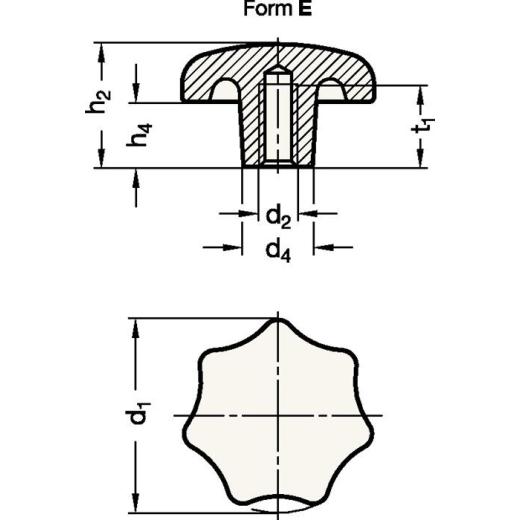 Sterngriff DIN 6336 m.Gewindebuchse Ku.d1 32mm d2 M 6mm | 25 Stück