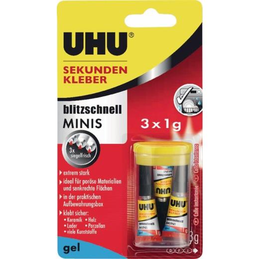 Sekundenkleber blitzschnell SUPERGEL 3x 1g farblos Tube UHU | 10 Stück