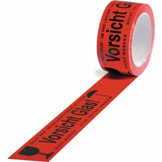 Warnklebeband PP Vorsicht Glas L.66 m,B.50mm rot Rl.TRANSPAK | 36 Stück