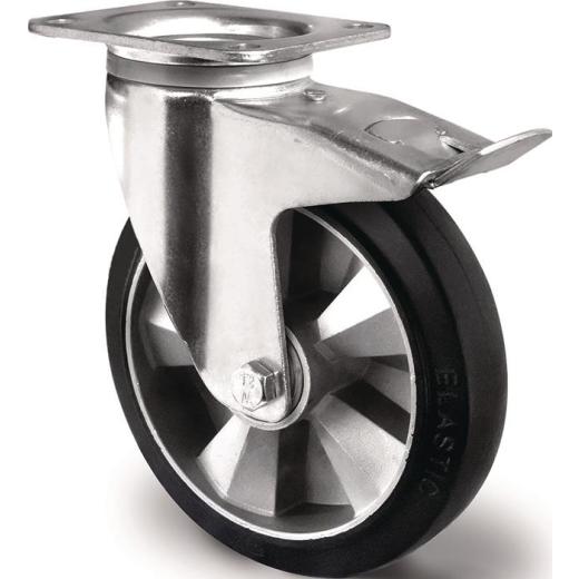 Schwerlastlenkrolle D.125mm Trgf.300kg Festst.Elastikgummi Bau-H.164mm TECWERK