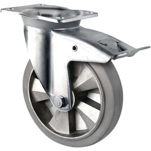 Schwerlastlenkrolle D.160mm Trgf.400kg Festst.Elastikgummi Bau-H.202mm TECWERK