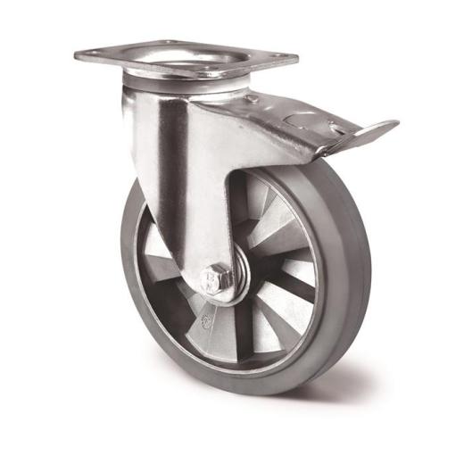 Schwerlastlenkrolle D.250mm Trgf.500kg Festst.Elastikgummi Bau-H.295mm TECWERK