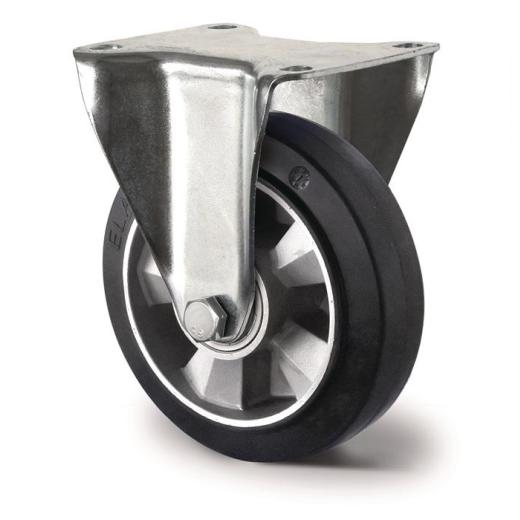 Schwerlastbockrolle D.125mm Trgf.300kg Elastikgummi Bau-H.164mm TECWERK