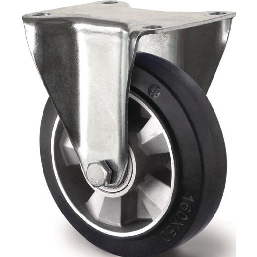 Schwerlastbockrolle D.160mm Trgf.400kg Elastikgummi Bau-H.195mm TECWERK