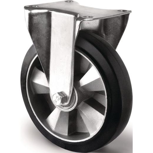 Schwerlastbockrolle D.200mm Trgf.500kg Elastikgummi Bau-H.245mm TECWERK