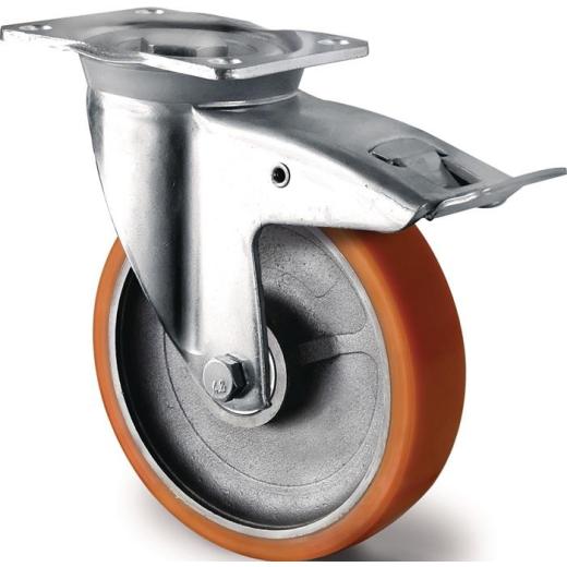 Schwerlastlenkrolle D.160mm Trgf.800kg Totalfesteller Guß-PU