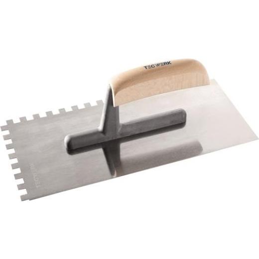 Glättekelle L.280mm B.130mm Zahn 8x8 gehärtet,m.H-Heft STA S.0,7mm TECWERK | 10 Stück