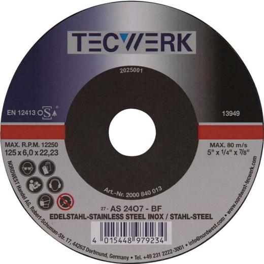 Schruppscheibe D125xS6mm gekr.Univ.Bohr.22,23mm TECWERK | 10 Stück