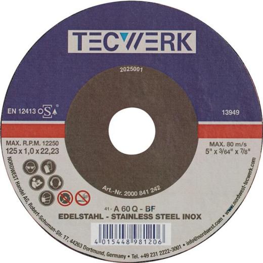 Trennscheibe INOX D230x1,9mm gekr.INOX Bohr.22,23mm TECWERK | 25 Stück