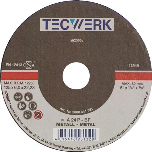 Schruppscheibe D125xS6mm gekr.STA Bohr.22,23mm TECWERK | 10 Stück