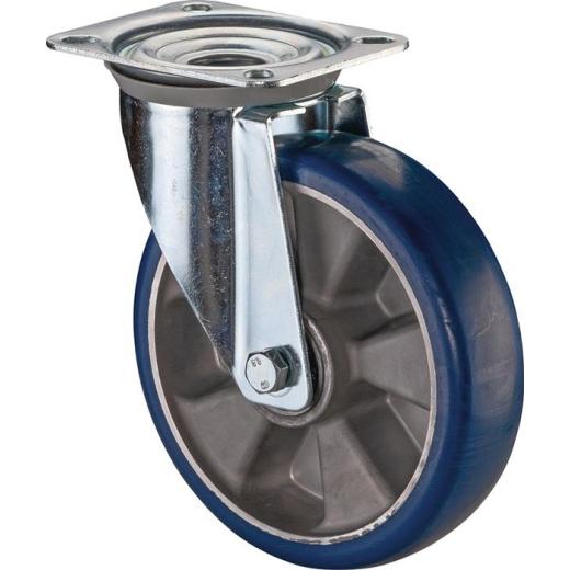 Lenkrolle D.250mm Trgf.350kg PU Platte L135xB110mm Farbe Rl.blau BS ROLLEN